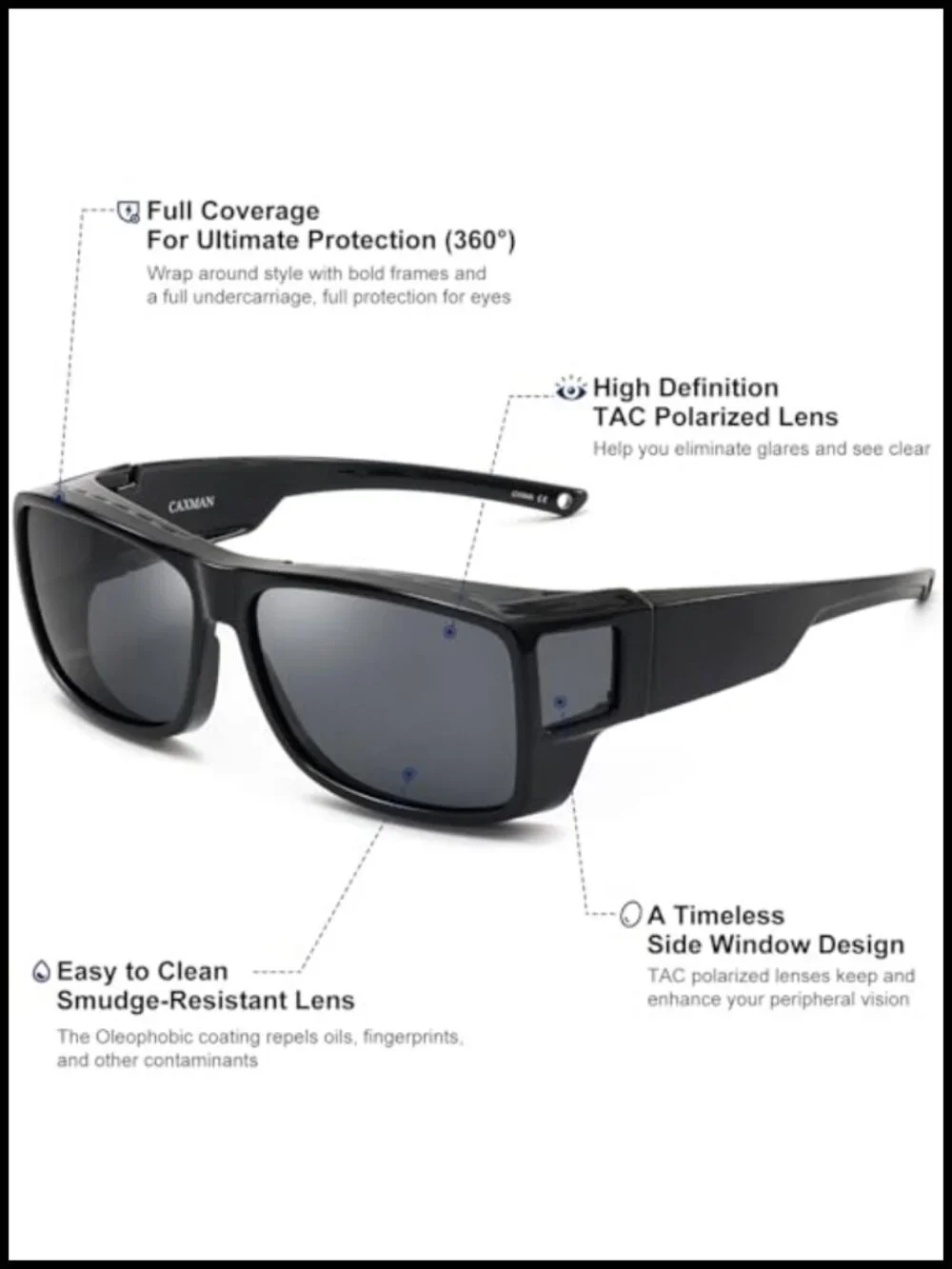 Polarized Wrap-Around Fit Over Sunglasses w/Side Shields, UV Protection,